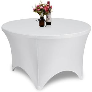 GFCC 4 Foot (48") Table White Round Stretch Tablecloth Spandex Fitted Stretchable Elastic Tablecloth