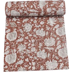 Marubhumi Indian Handmade Traditional Hippie Floral Print Kantha Quilt Indian Cotton Bedding Throw Blanket Bespread Hand Stitched with Love (Brown, Twin (60"x 90"))
