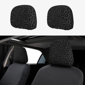 2Pcs Funny Car Seat Headrest Cover Black Leopard Cheetah Print Protector | Washable Elastic Head Rest Cover,Scratch Dust Resistant,Universal Fit Car Interior Accessories,Suvs Truck Van Vehicles Auto