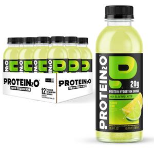 Protein2o 20g Whey Protein Isolate Hydration Drink, 350mg of Electrolytes, Vitamins B5 & B6, Sugar Free, Lemon Lime, 16.9 oz Bottle (12 Count) (EXP 12/22/26)