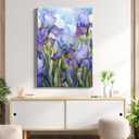 Iris Flower Wall Art Purple Botanical Prints Elegant Canvas Wall Art Purple Flower Painting Watercolor Floral Pictures Green Botanical Artwork Iris Canvas Abstract Flowers Poster 16x24inch Framed