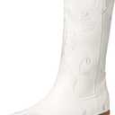DREAM PAIRS Women's Square Toe Cowboy Cowgirl Boots Pull On Low Chunky Heel Mid Calf Western Boots with Embroidered Stitched for Theme Party Country Concert (10, White)