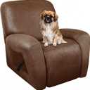ANARACHON Recliner Chair Covers Leather Like, 4 Pieces Recliner Cover, Furniture Protector - Washable Soft Sofa Slipcover for Pets Kids (Brown) (1 Seater)