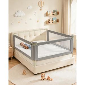 3-Piece Full Size Bed Rail for Toddlers, Baby Bed Rail Guard with Height Adjustable, Headboard Rod, Bed Safety Rails for Full Size Bed —(54" x 74.8" x 74.8")