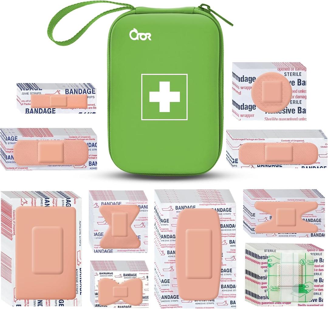 Adhesive Bandages Variety Pack 180 PCS,Various Sizes Large Waterproof,Adhesive Flexible Fabric Bandages Breathable A024 (Green)
