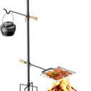 Campfire Grill Grate for Fire Pit | Adjustable Swivel Handle, Heavy Duty Steel Stake Grill, Portable Outdoor Cooking Equipment for Camping BBQ