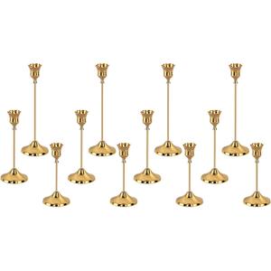 Candlestick Holders, 12Pcs Gold Taper Candle Stick Holder, Metal Vintage Decor Candle Holder Decor for Housewarming Gift Wedding Fireplace Mantel