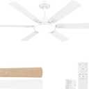 52 Inch Ceiling Fans with Lights: White Ceiling Fan with Light and Remote for Bedroom Living Room Patio - 3CCT Dimmable Ceiling Fan 6 Speeds Reversible Quiet DC Motor