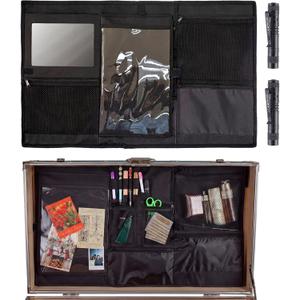 Sanwuta 30" L x 17.5" W Camp Trunk Organizer Trunk Lid Organizer for Summer Camp with 7 Pockets Plastic Mirror and Flashlight for Secure College Dorm Storage Chest