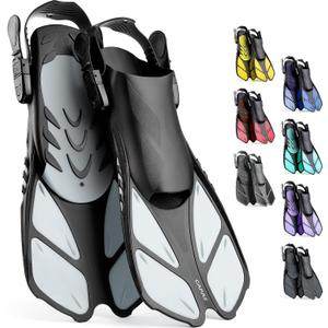 CAPAS Snorkel Fins, Swim Fins Travel Size Short Adjustable for Snorkeling Diving Adult Men Women Kids Open Heel Swimming Flippers (White)