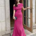 YMDUCH Women's Elegant Sleeveless Off Shoulder Bodycon Long Formal Party Evening Dress (Pink, M)