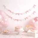 DrCor Blush Pink Velvet Bow Garland 2 Pack 10FT Pre-Strung Ribbon Banner with 24 Bows for Girls Bedroom Decor, Birthday Party Backdrop, Baby Shower, Coquette Room Wall Decoration