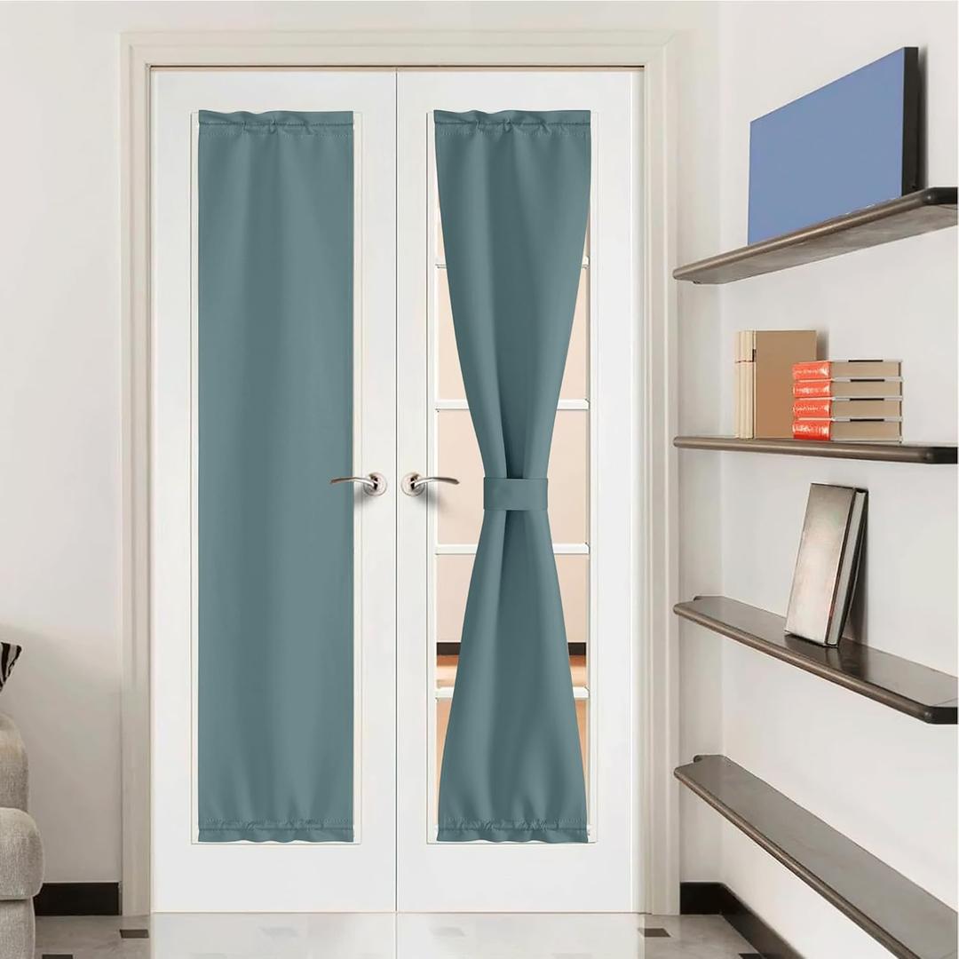 NICETOWN Sidelight Door Curtains - 1 Panel Thermal Insulated Blackout Front French Window Curtains, Small Shade for Side Patio Glass Door, Greyish Blue, W12 x L72 inch