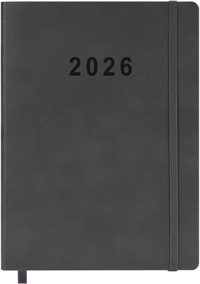 2026 Planner - Weekly and Monthly Planner, Jan 2026 - Dec 2026, Vegan Leather Cover, Elastic Closure, 7x9.25, Grey
