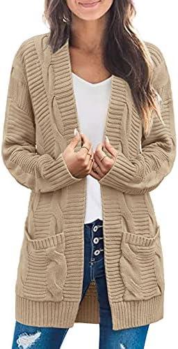 MEROKEETY Women's 2025 Long Sleeve Cable Knit Cardigan Sweaters Open Front Fall Outerwear Coat Pockets, XXL