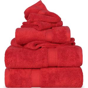 Superior Egyptian Cotton Pile 6 Piece Towel Set, Includes 2 Bath, 2 Hand, 2 Face Towels/Washcloths, Ultra Soft Luxury Towels, Thick Plush Essentials, Guest Bath, Spa, Hotel Bathroom, Red