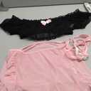 SOLY HUX Sexy Lingerie Set for Women Sheer Mesh Off Shoulder Bra Panty Ruffle Skirts 3 Piece Sets (Small, Black and Pink)