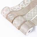 UNIQOOO 40 Yards 4 Rolls Seamless Champagne Gold Christmas Wired Ribbon Set, 2.5 inch x 10yd Satin Burlap Ribbon for Xmas Tree Dcor, Gift Wrap Box, Bow, Wreath, Garland, Floral DIY Craft, Wedding (Assorted Gold Glitter)