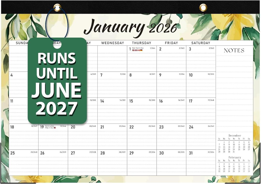 2 x Desk Calendar 2026-2027, 18 Months Desktop/Wall Calendar 2026 Run until Jun. 2027, 17" x 12" Large Desk Planner, Home School Office Supplies for Women & Men (Yellow)