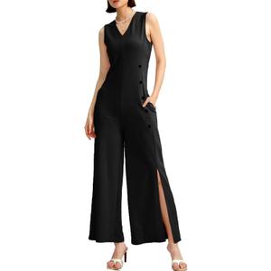 CHERFLY Jumpsuits for Women Dressy Summer Formal Outfits Wide Leg Overalls 2025 (Gray, L)