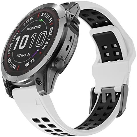 OVERSTEP Compatible with Garmin Fenix 7 Band, 22mm Easy-fit Sport Silicone Strap for Fenix 5/Fenix 5 Plus/Fenix 6/Fenix 6 Pro Smartwatch, White Black
