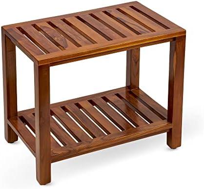 TeakCraft The Theia Teak Shower Bench, Fully Assembled Teak Wood Shower Stool for Elderly, Indoor, Outdoor Use Includes 21 Inch Shelf