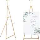 Yaocom 20" x 27" x 53" Gold Easel Stand for Wedding Sign Metal Adjustable Easel Stand with Bow Top Adjustable Tall Height Metal Sign Holder for Display Painting Canvas Welcome Poster Floor Home