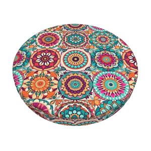 Granbey Floral Boho Stool Cover Round - Flowers Bar Stool Seat Covers Colorful Barstool Covers Slipcovers for 14 Inch Round Chair