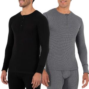 Fruit of The Loom Men's Recycled Waffle Thermal Underwear Henley Top (1 and 2 Packs) (Large)
