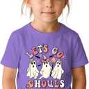SANIXJOO Toddler Halloween Shirts Baby Girls Let's Go Ghouls Graphic T-Shirts Short Sleeve Fall Tee Tops(Purple, 18-24 Months)