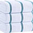 White Classic Cotton Pool Towels Oversized 35 x 70 Inches, Ultra Absorbent and Low Lint Striped Beach Towels for Adults, Stripes Design Luxury Extra Large Bath Towels, Light Blue, 3 Pack