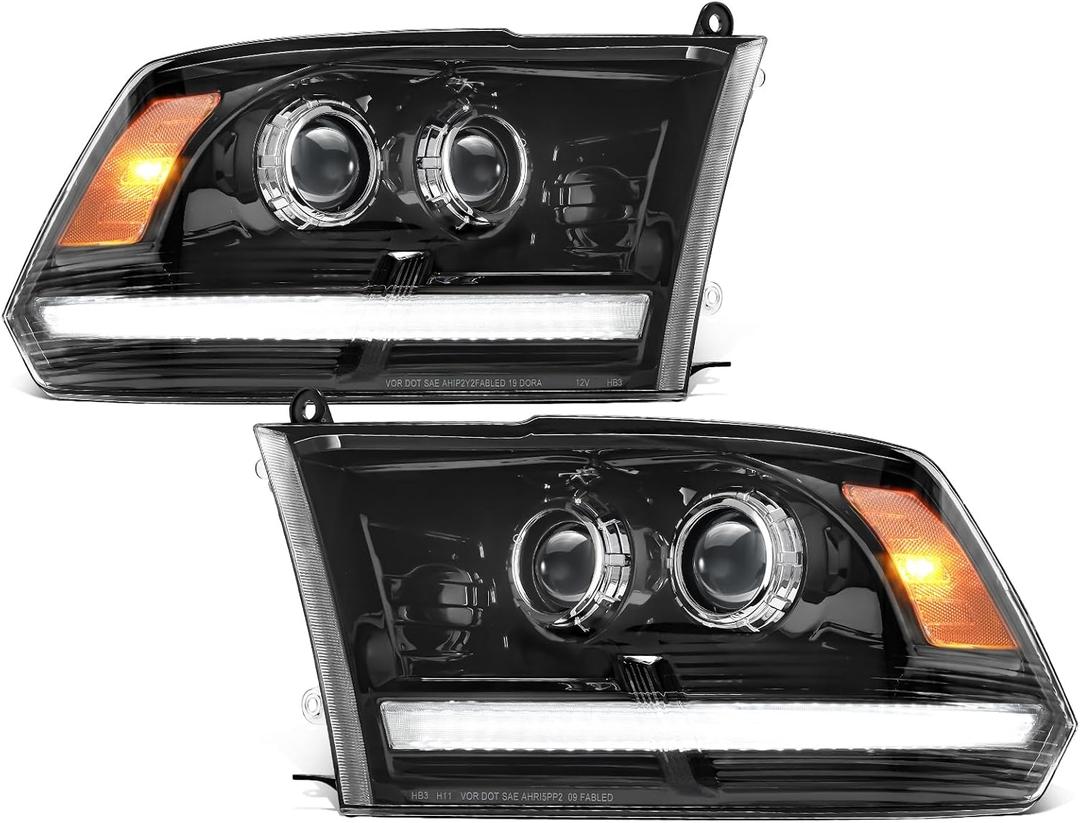Partsam Full LED Headlights Assembly Compatible with 2009-2018 Ram 1500 2500 3500, DOT Approved Dual Projector Assembly Pair with Start Animation DRL Sequential Turn Signal Hi/Low Beam 6500K 12V IP67 (Black)