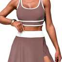 ZRTAK Women's High Waisted Bikini Sets Tummy Control Swim Skirt Two Piece Swim Suit Color Block Bathing Suit (Brown, Large)