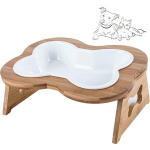 Elevated Ceramic Dog Bowl with Stand - Cute Raised Tilted Anti Vomiting Cat Dish - Personalized Pet Feeder for Food and Water - Heavy Weighted No Tip Over - Sized for Small / Medium Dog and Large Cat