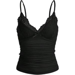 LOFAAC Women Sexy Y2K V Neck Lace Patchwork Cami Shirt Cute Slim Fit Sleeveless Spaghetti Strap Going Out Camisole Tank (Large, Black)