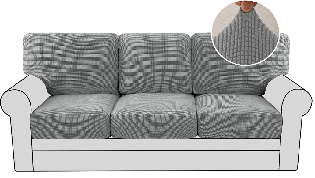 H.VERSAILTEX Multi-Pieces Sofa Slipcovers for 3 Seat Cushion Couch High Stretch Couch Cushion Covers Jacquard Textured Twill Fabric(3 Seat Covers Plus 3 Back Cushion Covers, Dove)