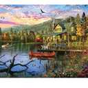 White Mountain 500 Piece Puzzle Lake Jigsaw Mountain Spring Puzzles Large Pieces Gift for Adults and Seniors 18"x24" - Sunset Cabin