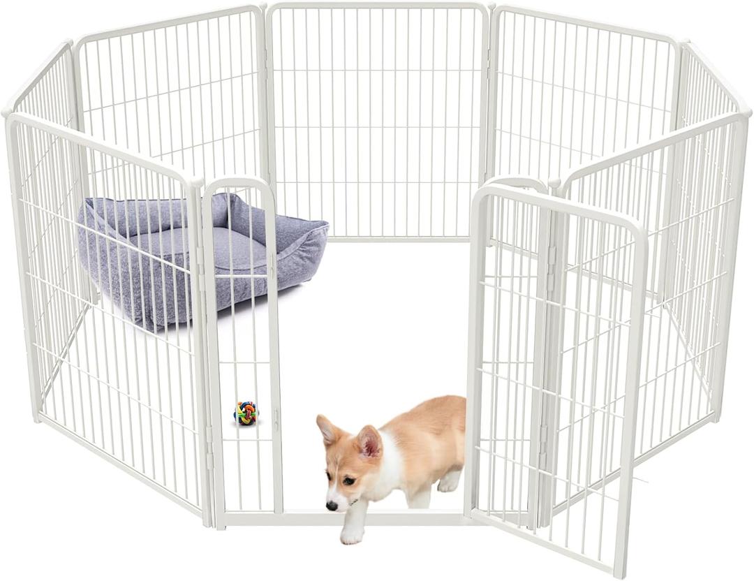 FXW Homeplus Dog Playpen for Indoor Use - Stress-Free and Safe Play, Heavy Duty 32 Inch 8 Panels Dog Pen for Puppies, Small and Medium Dogs, WhitePatented (32"H (White))
