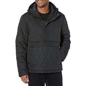 Amazon Essentials Men's Anorak Hooded Quarter-Zip Puffer Coat, Black, Small