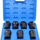 Wheel Bearing Locknut Socket Set 7 Piece Wheel Bearing Lock Nuts Removal and Installation Tool Kit 1/2 Inch Drive SAE and Metric 6-Point Axle Nut Socket Compatible with Dodge, Ford and Toyota