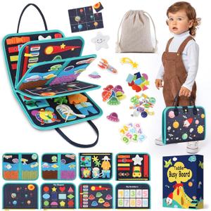 Toddler Sensory Busy Board: Travel Toy Activity Book for Girls Boys, Motor Skill Development Gift for Baby Aged 3-4 Years, Fine Educational Preschool Montessori Learning Toy for Car Airplane Space