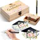 Resurhang 60 Pcs Pink Floral Rose Graduation Wood Card Box Giveaways 2026 for Guests Keepsake Box 2026 Advice and Wishes Cards with Pen Class of 2026 Gifts for The Grad Party Decorations
