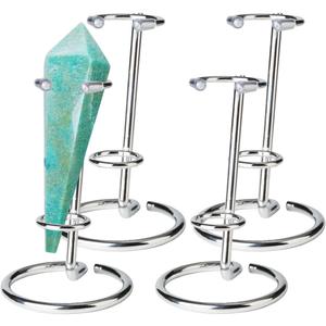 4 Pcs Crystal Wand Stand, 4" L x 4" W x 5.12" H in Mineral Display Stand, Small Iron Crystal Stands for Display (Silver, Large)