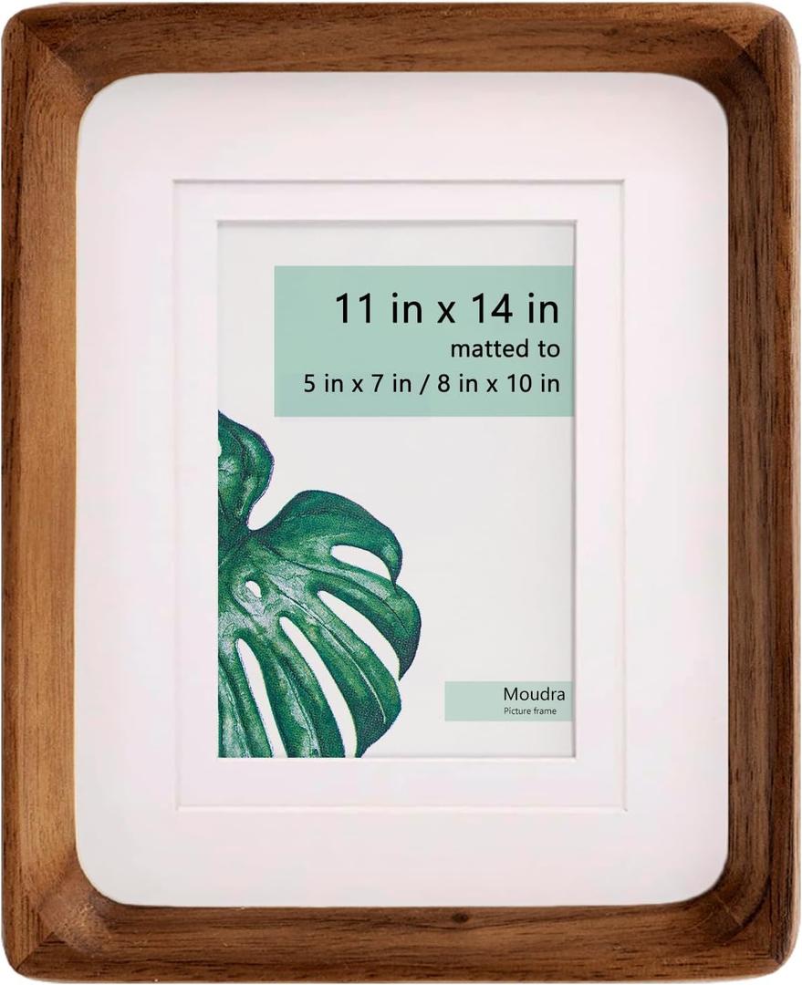 Handcrafted Solid Wood Picture Frame with Mat for Wall or Tabletop Display, Perfect for Photos and Artwork. (Walnut, 11"x14" matted to 5"x7"/8"x10")