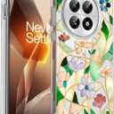 Unov Case Compatible with OnePlus 13 5G Clear with Strained Glass Floral Flower Bouquet Girly Design Soft TPU Shock Absorption Slim Embossed Pattern Protective Back Cover Case