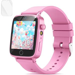 NBKLS Kids Smart Watch for Girls with 1.54" HD Touch Screen, Selfie Camera & Video, 26 Puzzle Games, Flashlight, Music Player, Pedometer, Kids Watch Birthday for Girls Ages 3-12
