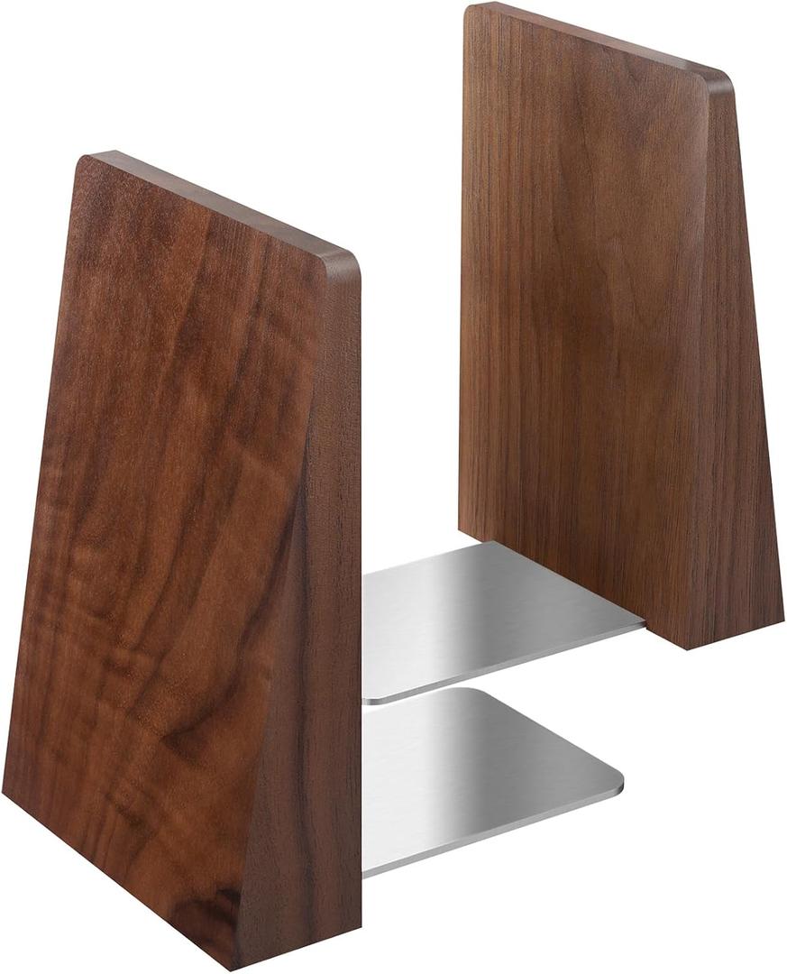 Walnut Book Ends Heavy Duty Handmade Book Ends for Shelves Decorative Bookends to Hold Heavy Books (Black Walnut Wood Large)