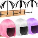 Hanging Wig Stand for Multiple Wigs, 6 PCS Wall Mounted Wig Hanger Holder, Durable Wig Storage Organizer Rack for Display, Storage, Styling, Drying (Carbon Steel and Wood) (Black and Natural)