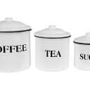 Elegant Set of 3 Enameled Metal Canisters for Coffee, Tea & Sugar Organization