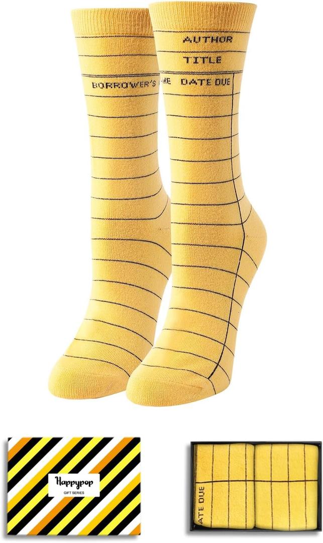 HAPPYPOP Funny Socks for Teens - Library Card Gifts for Women Men, Crazy Novelty Socks